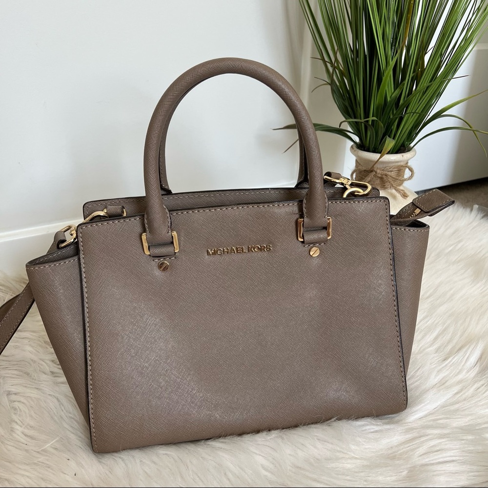 MICHAEL Michael Kors Taupe Saffiano Leather Satchel